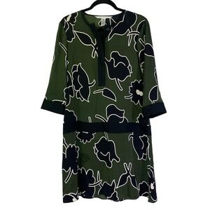 DIANE VON FURSTENBERG Green & Black Floral‎ Silk Nadine Shift Dress Size 6